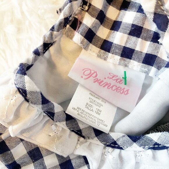 Baby Girl Blue Plaid Eyelet Trim Dress Size 18 Months - Picture 3 of 3
